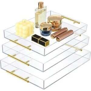 3 Pcs Clear Serving Tray Spill Proof Acrylic Organizer Coffee Table Counter top